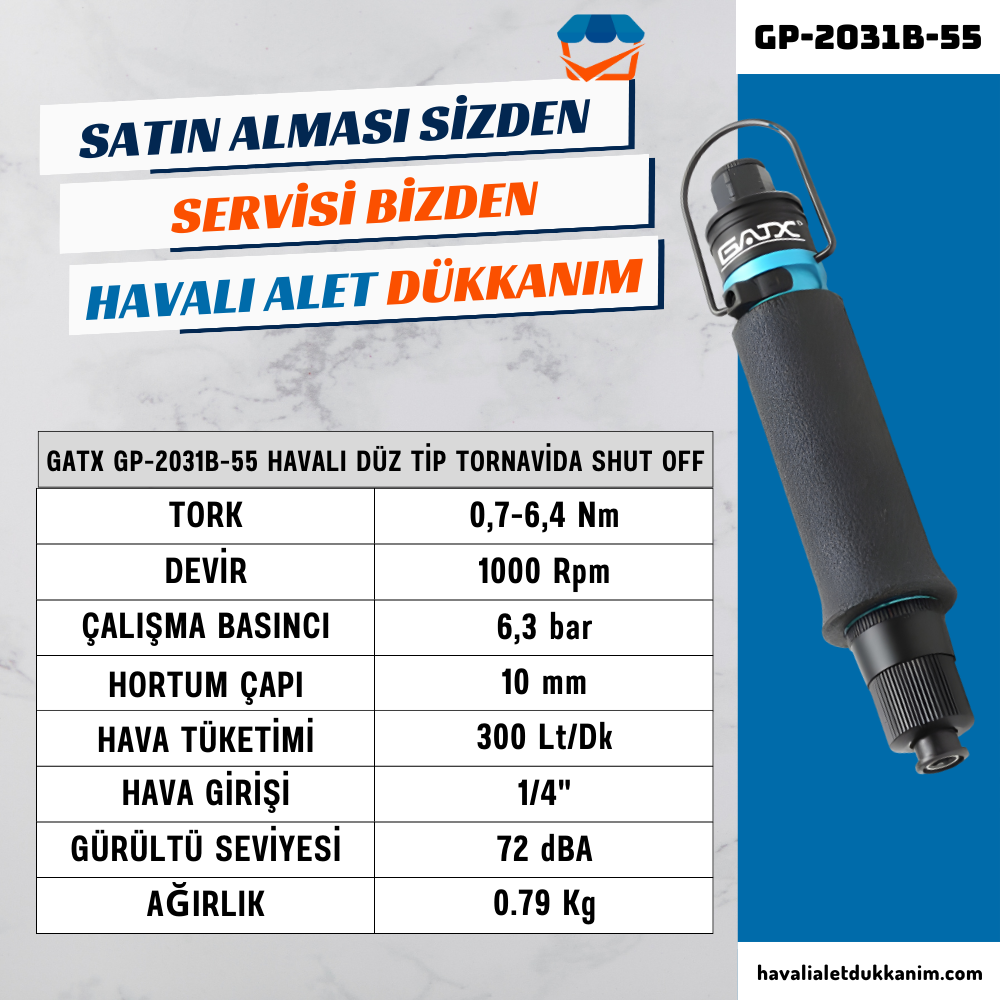 GATX GP-2031B-55 Havalı Düz Tip Tornavida Shut Off