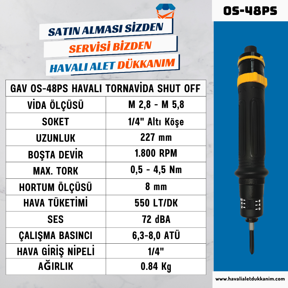 GAV OS-48PS Havalı Tornavida (Shut-Off)
