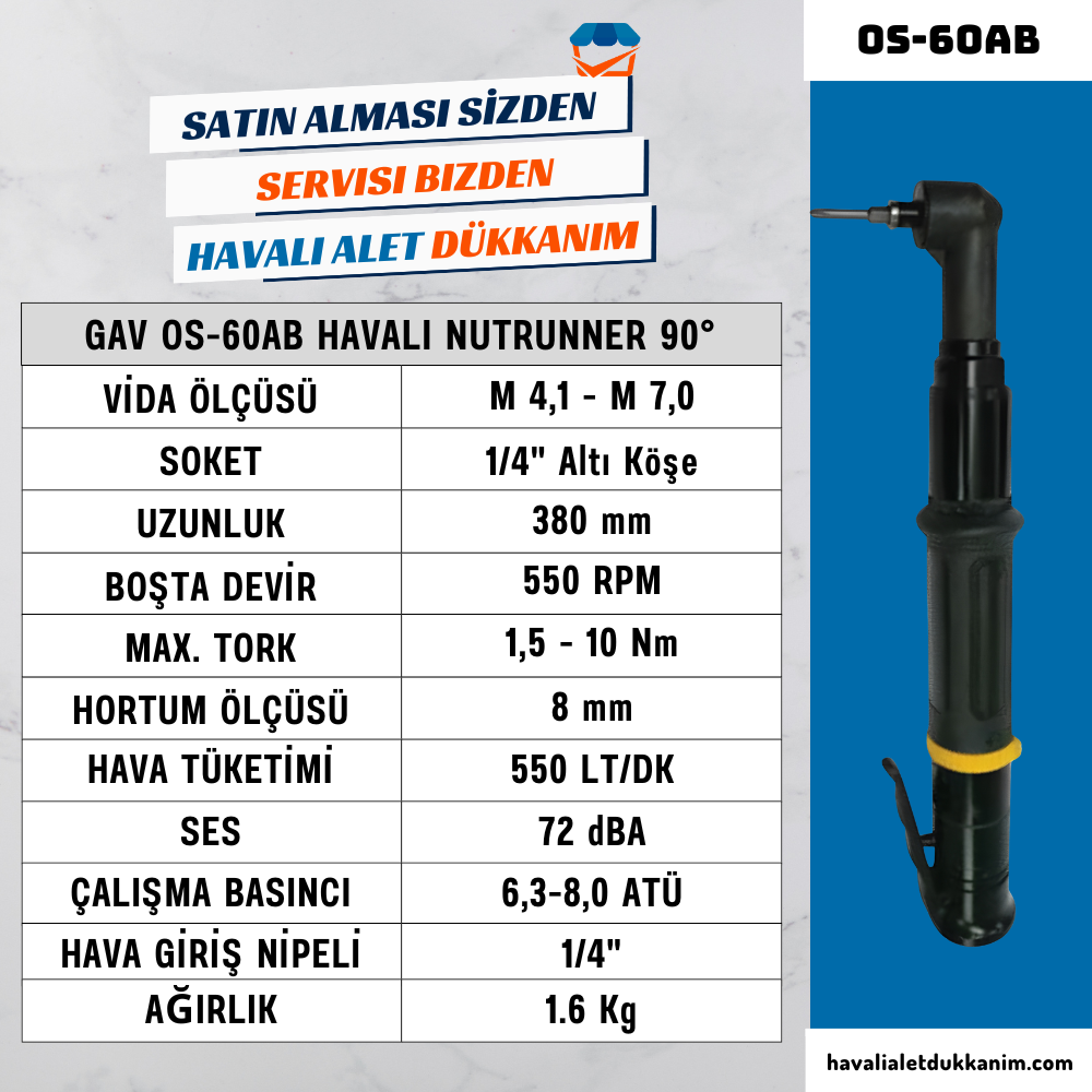 GAV OS-60AB Havalı Nutrunner 90° (Shut Off)