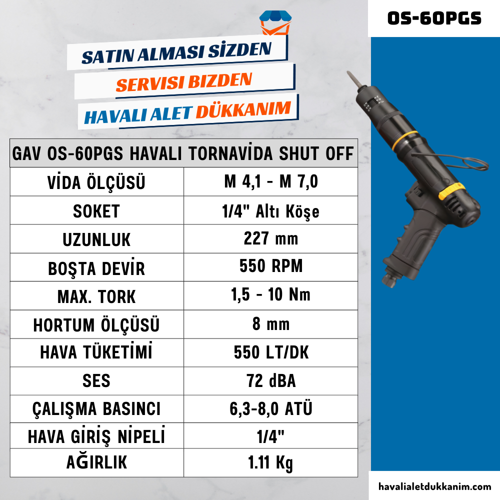 GAV OS-60PGS Havalı Tornavida - Tabanca Tip (Shut Off)