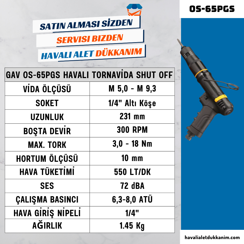 GAV OS-65PGS Havalı Tornavida - Tabanca Tip (Shut Off)