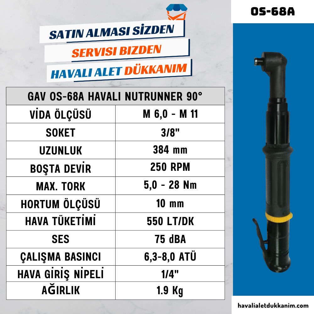 GAV OS-68A Havalı Nutrunner 90° (Shut Off)