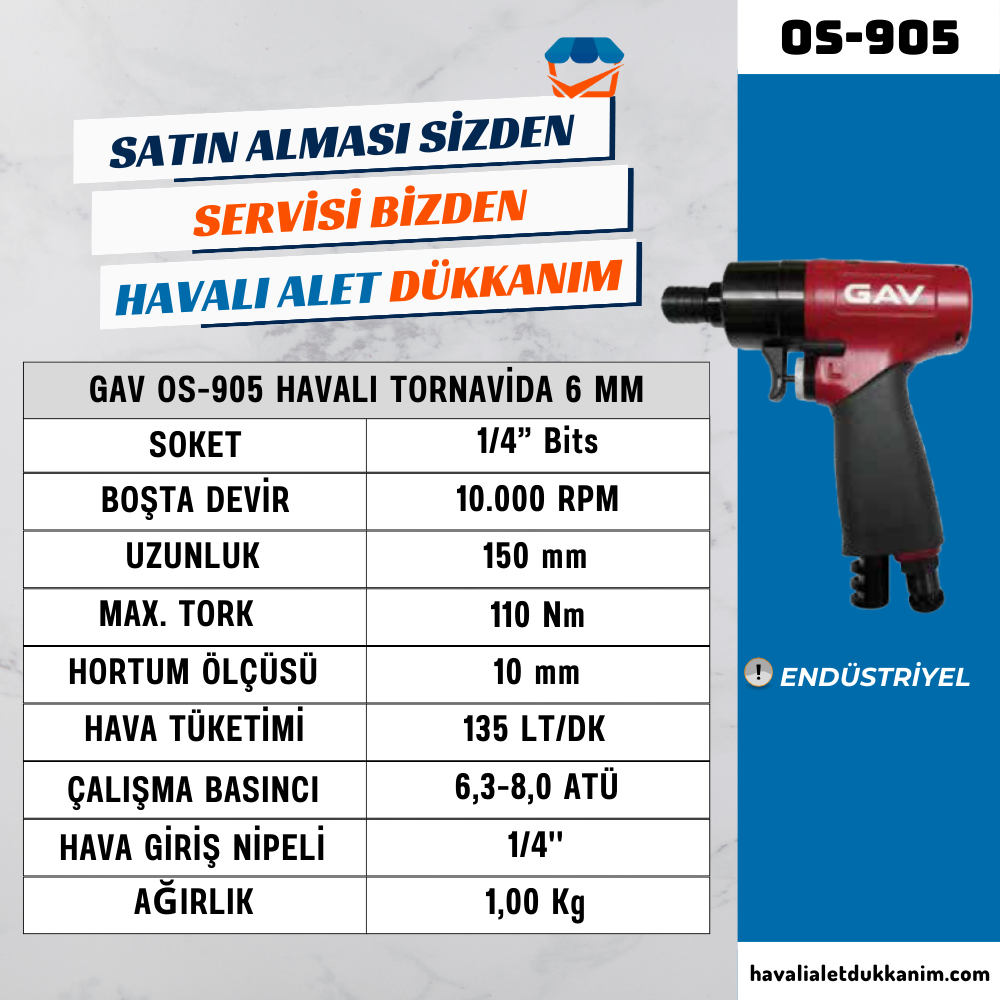GAV OS-905 Havalı Tornavida 6 mm
