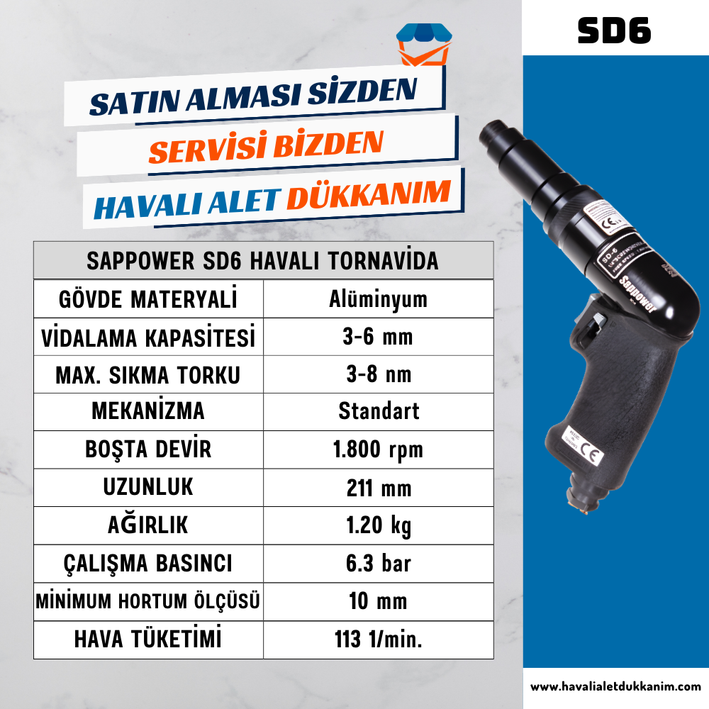 SAPPOWER SD-6 Havalı Tornavida (Sağ-Sol)