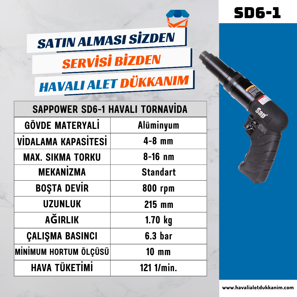 SAPPOWER SD6-1 Havalı Tornavida (Sağ-Sol)