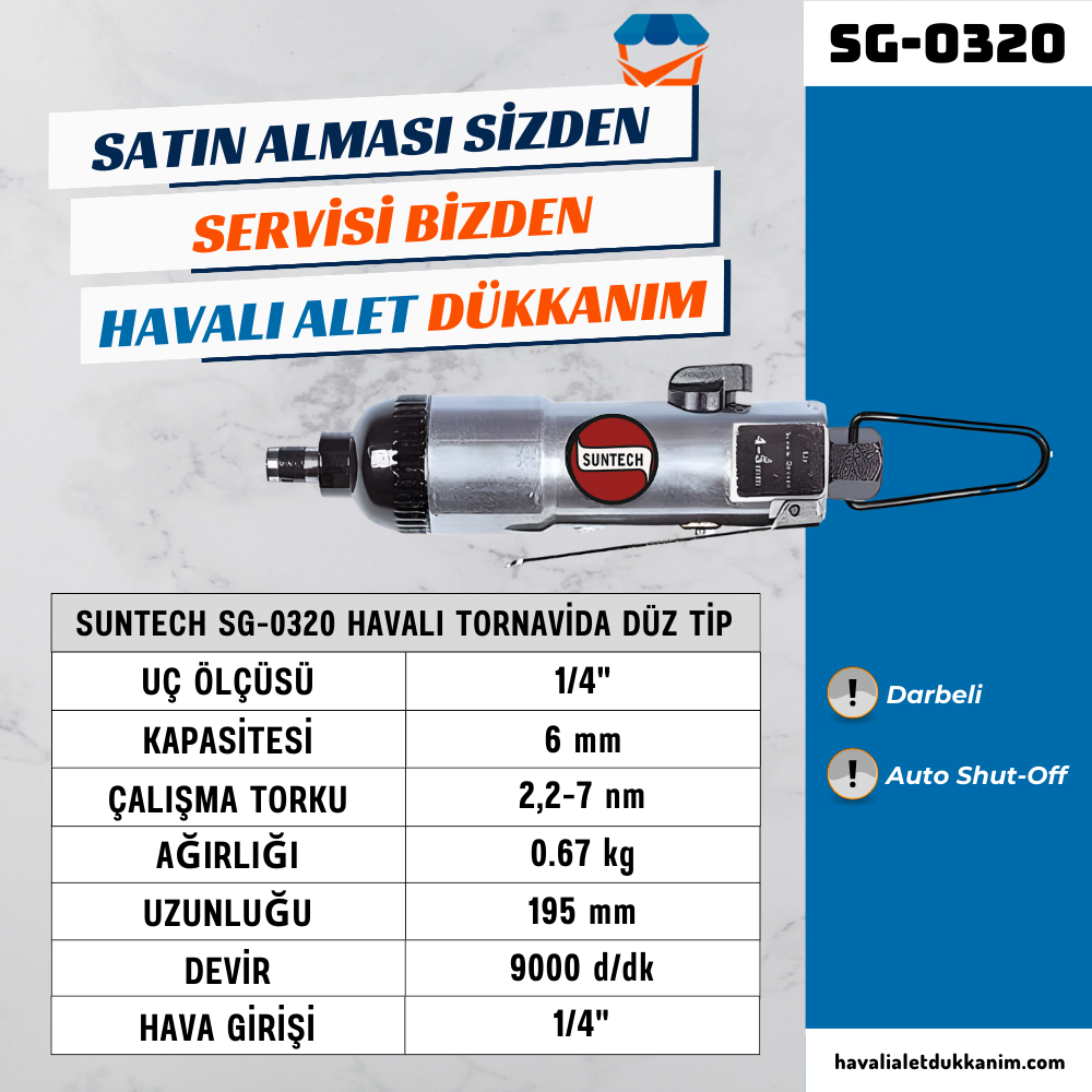 SUNTECH SG-0320 Havalı Tornavida Düz Tip