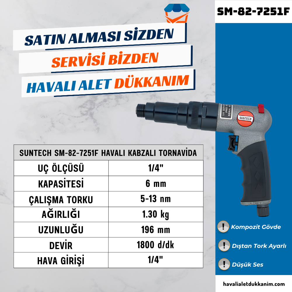 SUNTECH SM-82-7251F Havalı Kabzalı Tornavida