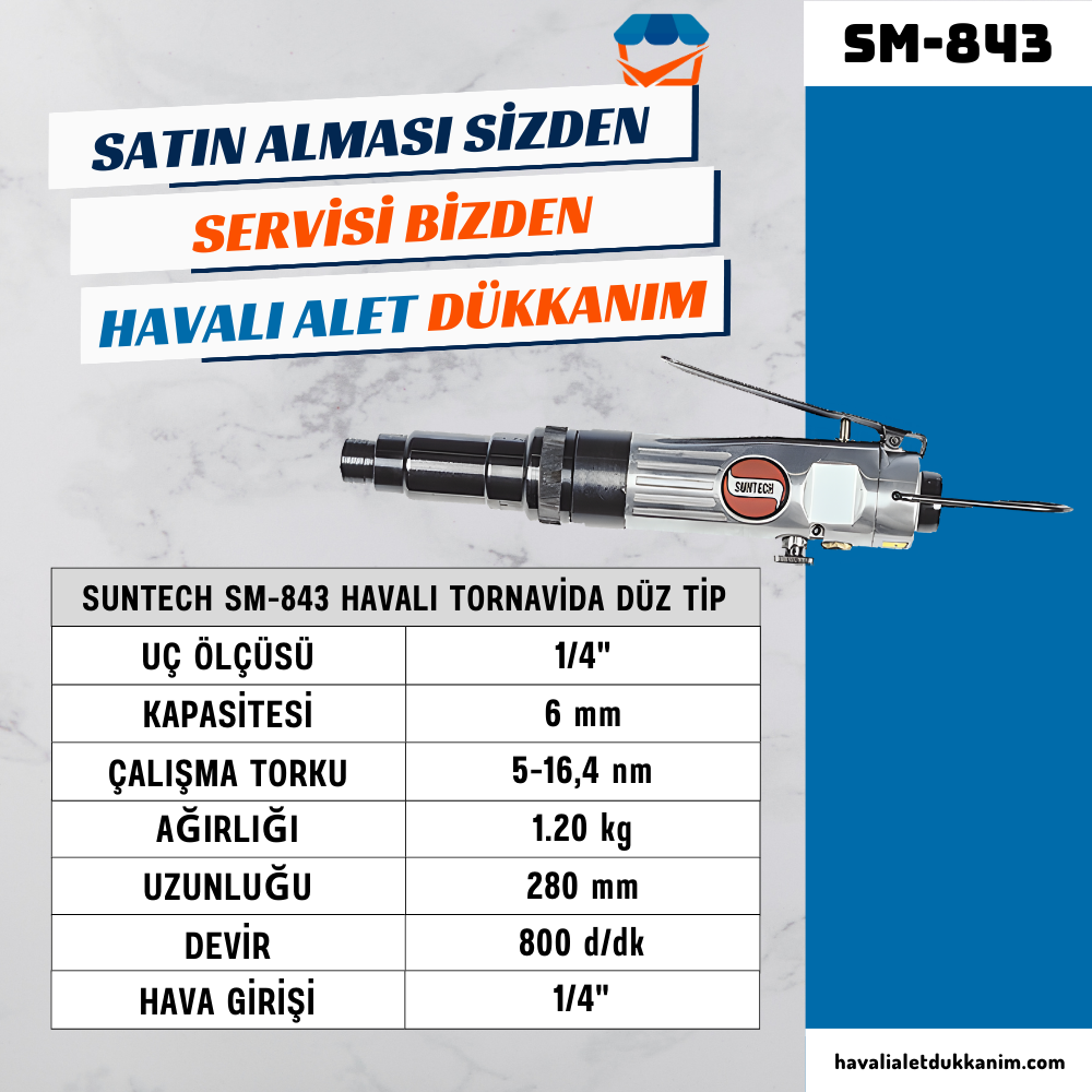 SUNTECH SM-843 Havalı Tornavida Düz Tip