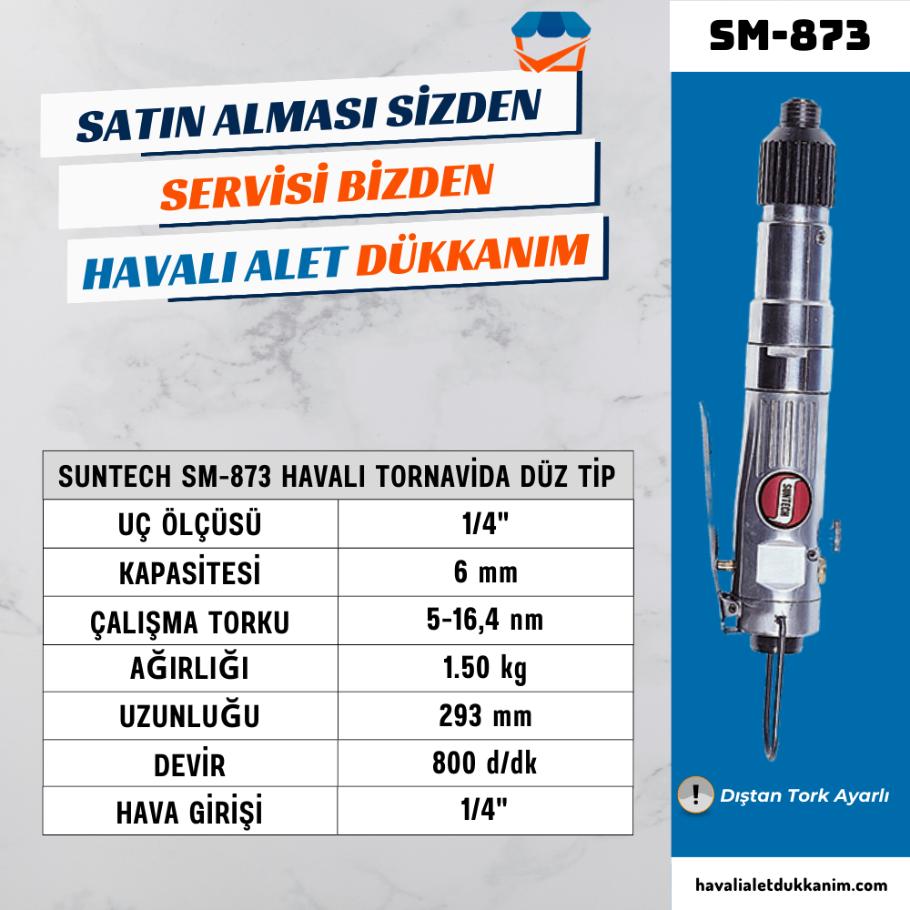 SUNTECH SM-873 Havalı Tornavida Düz Tip