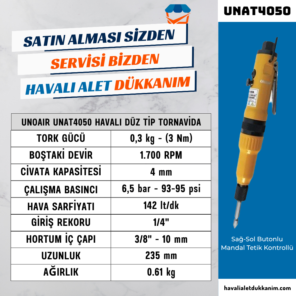 Unoair UNAT4050 Havalı Düz Tip Tornavida 4 mm