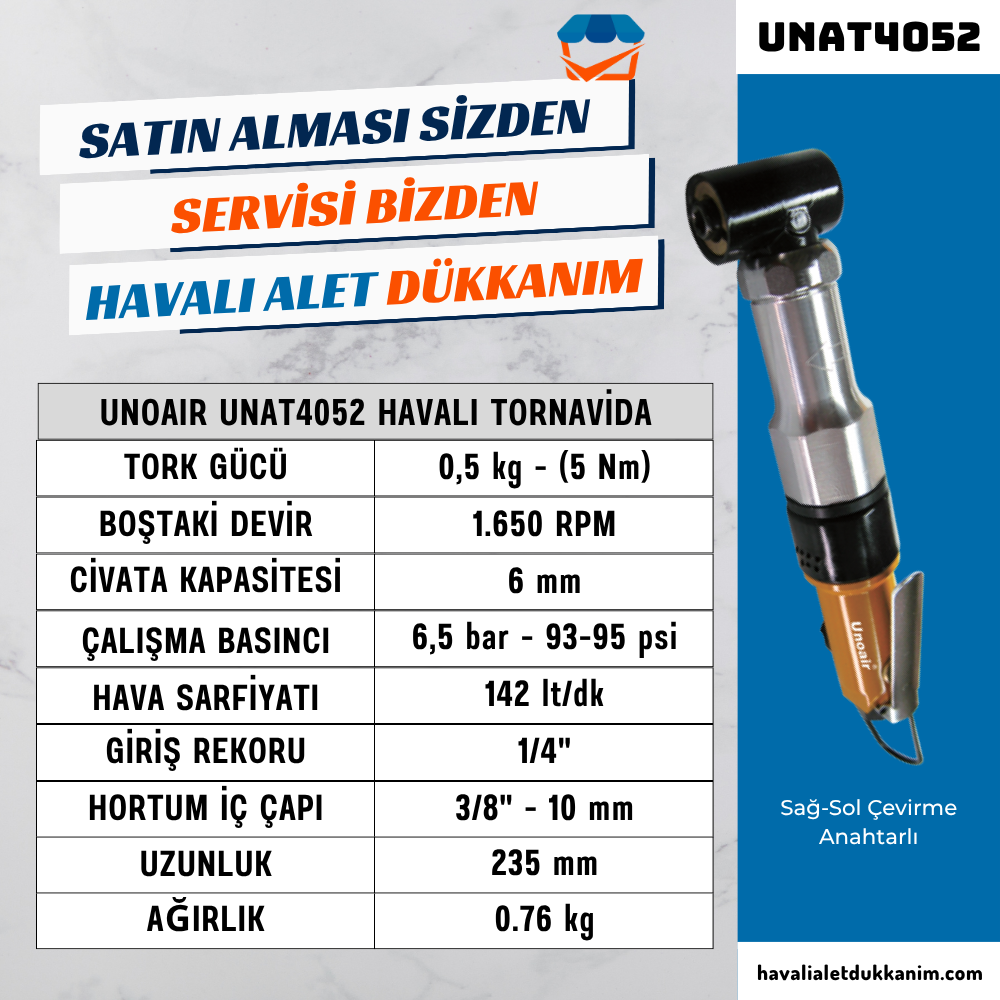 Unoair UNAT4052 Havalı Tornavida 6 mm 90°
