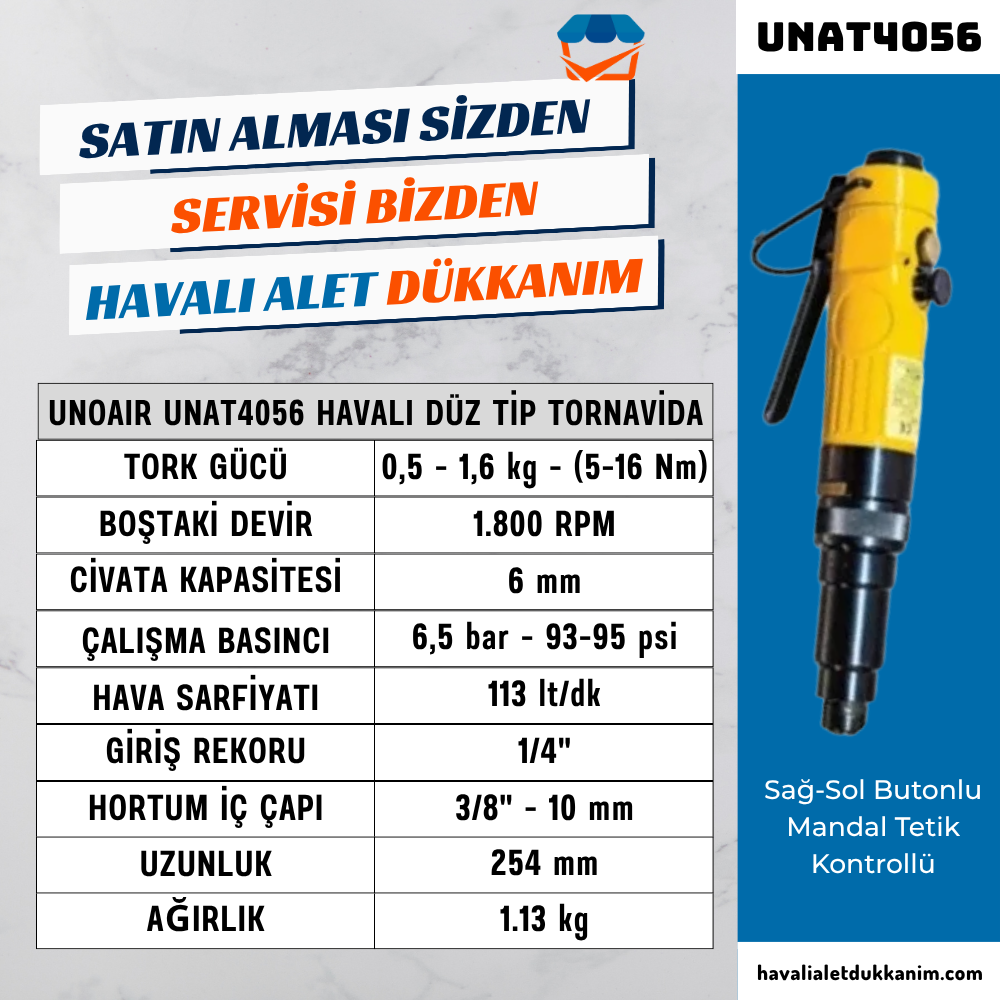 Unoair UNAT4056 Havalı Düz Tip Tornavida 6 mm