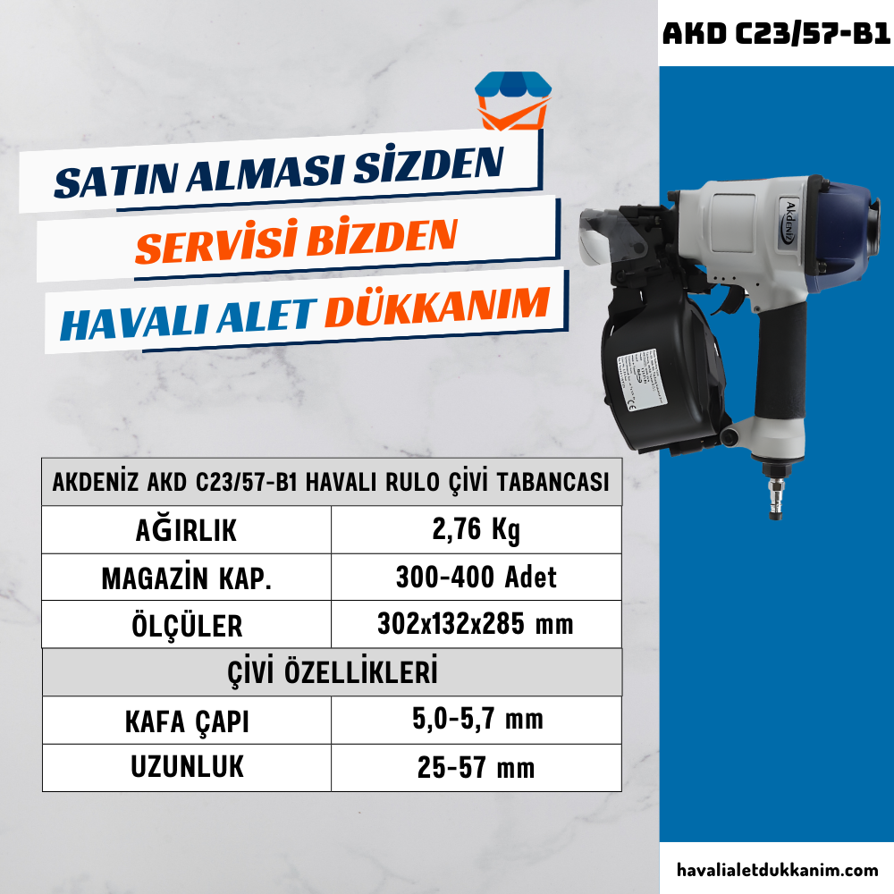 AKDENİZ AKD C23/57-B1 Havalı Rulo Çivi Tabancası