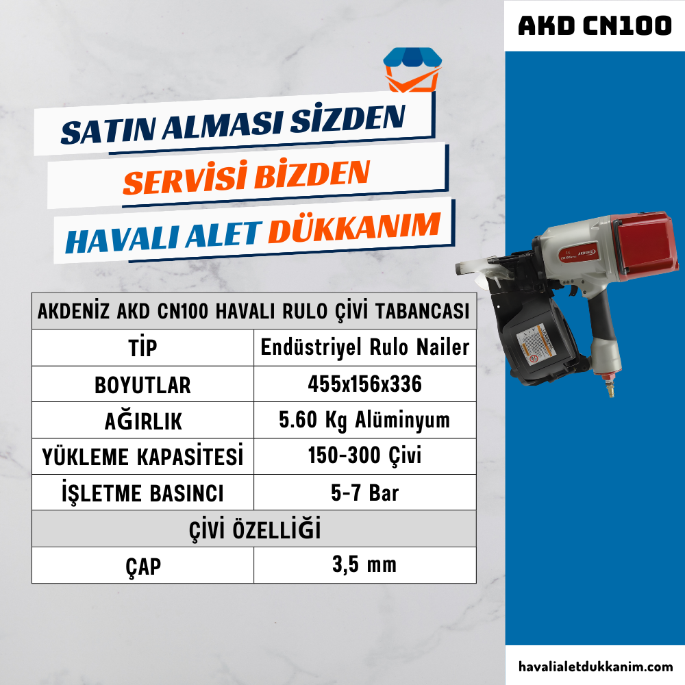 AKDENİZ AKD CN100 Havalı Epal Rulo Çivi Tabancası
