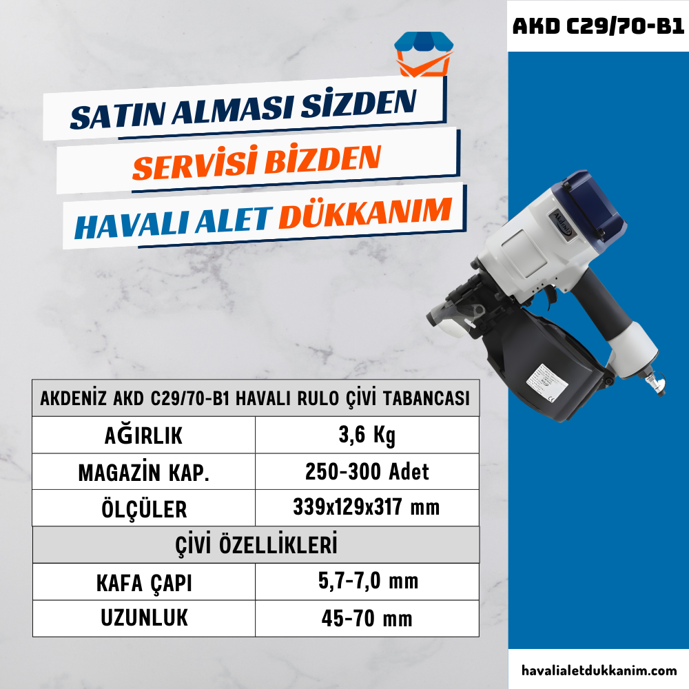 AKDENİZ AKD C29/70-B1 Havalı Rulo Çivi Tabancası