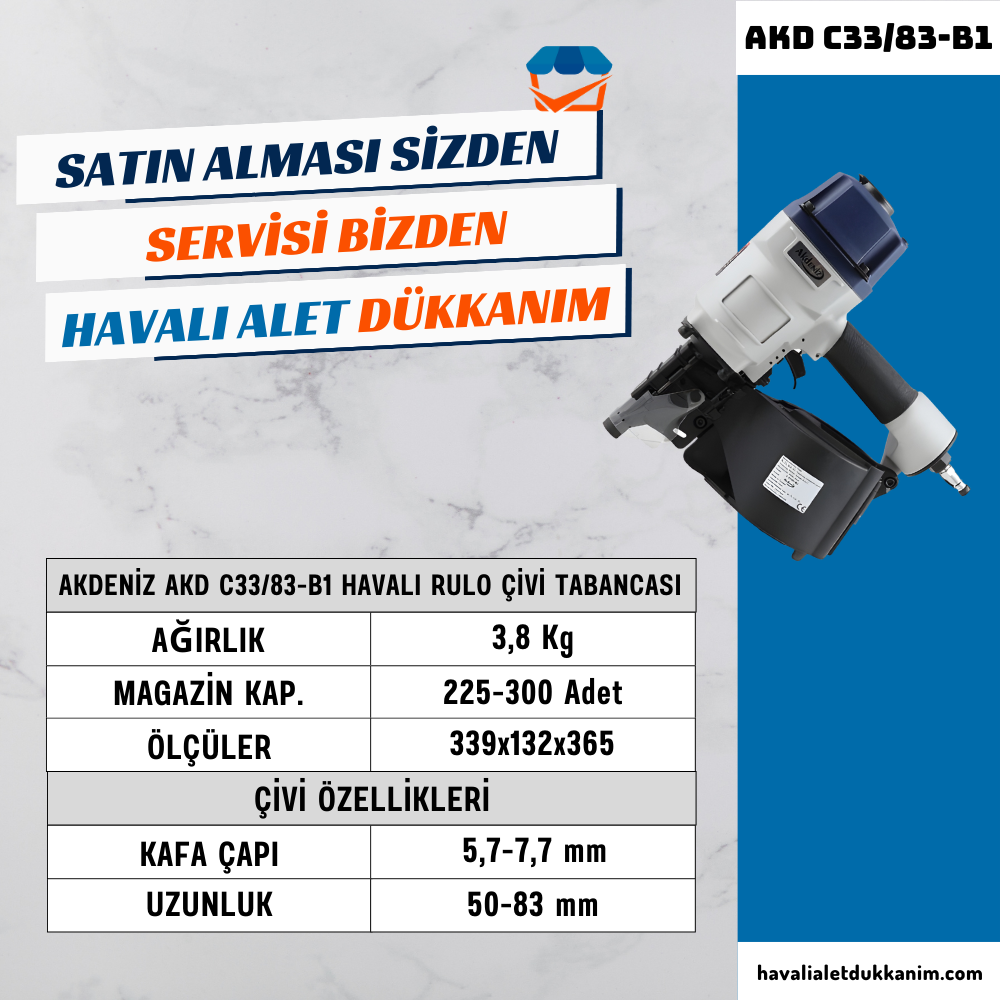 AKDENİZ AKD C33/83-B1 Havalı Rulo Çivi Tabancası