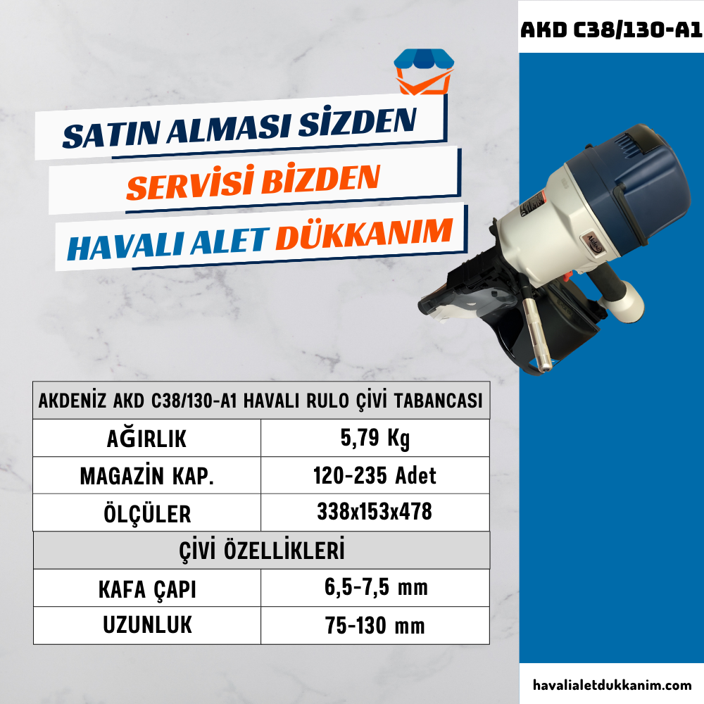 AKDENİZ AKD C38/130-A1 Havalı Rulo Çivi Tabancası