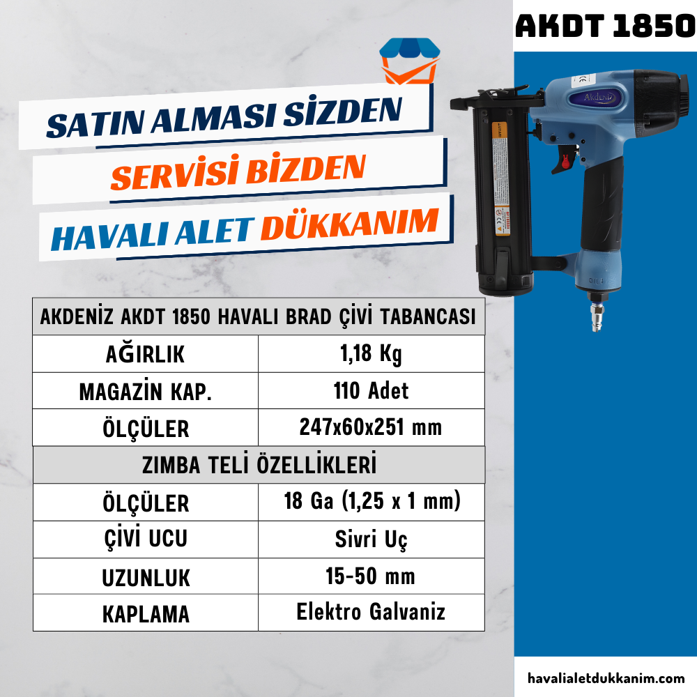 AKDENİZ AKDT 1850 Havalı Brad Çivi Tabancası