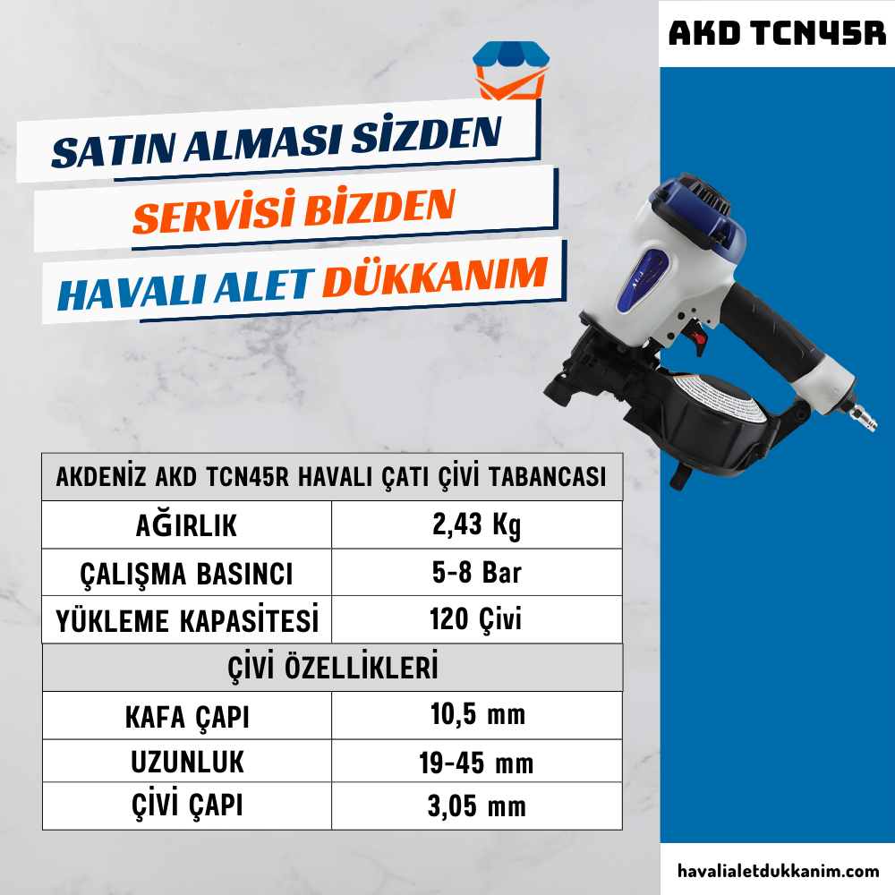 AKDENİZ AKD TCN45R Havalı Çatı Çivi (Shingle) Tabancası
