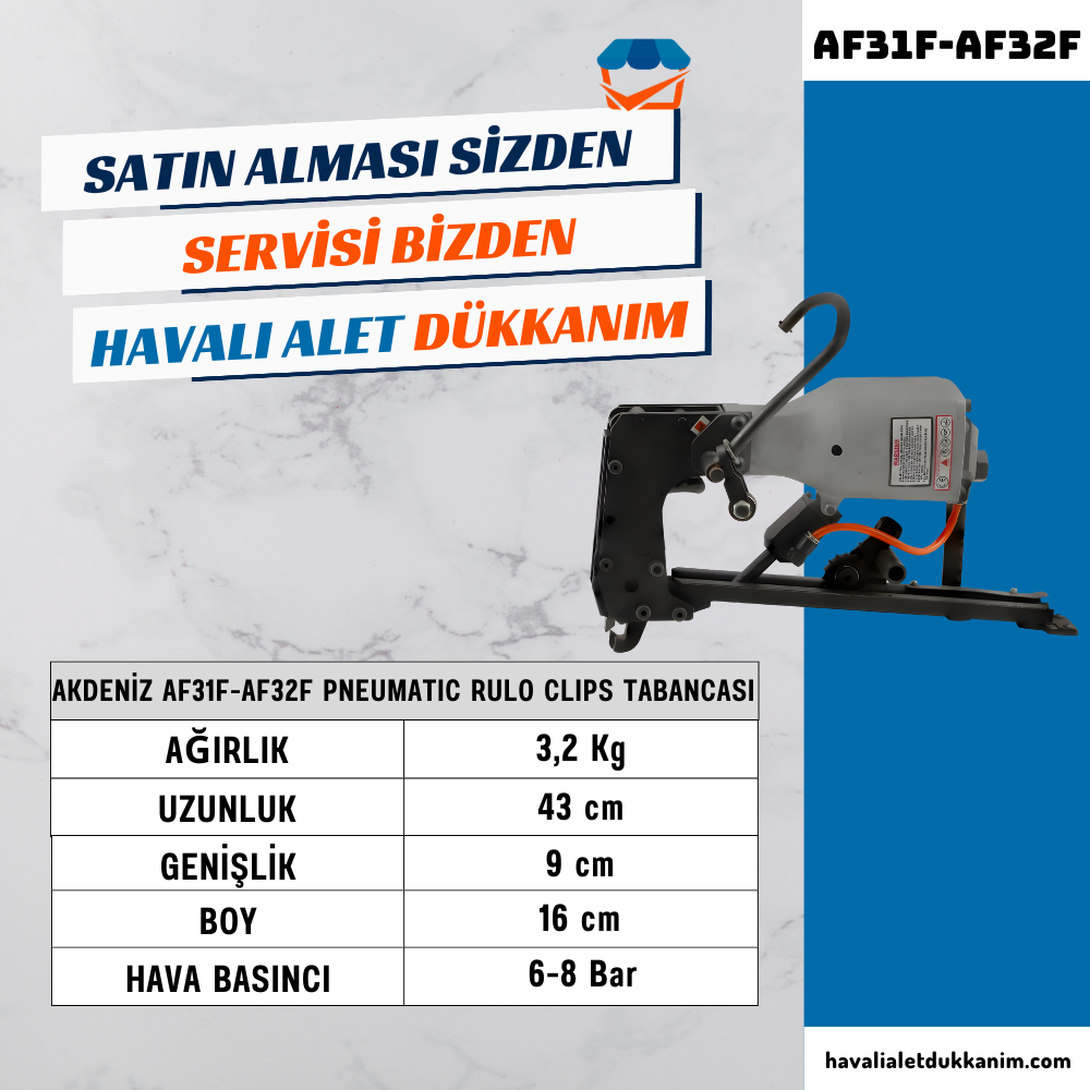 AKDENİZ AF31F-AF32F Pneumatic Rulo Clips Tabancası