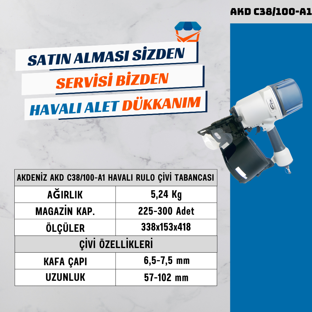 AKDENİZ AKD C38/100-A1 Havalı Rulo Çivi Tabancası