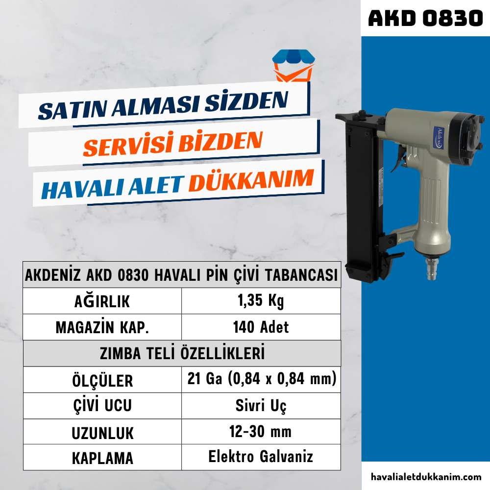 AKDENİZ AKD 0830 Havalı Pin Çivi Tabancası 0,8 mm