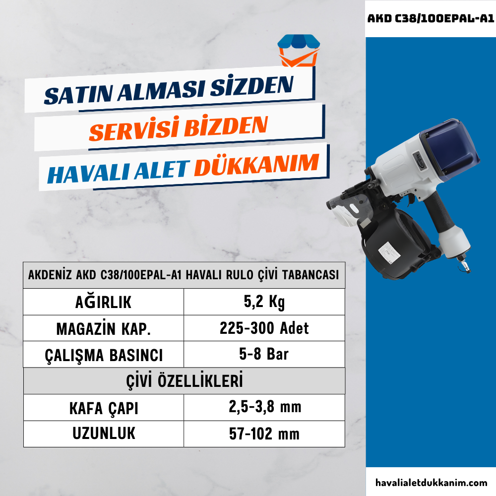 AKDENİZ AKD C38/100EPAL-A1 Havalı Epal Rulo Çivi Tabancası