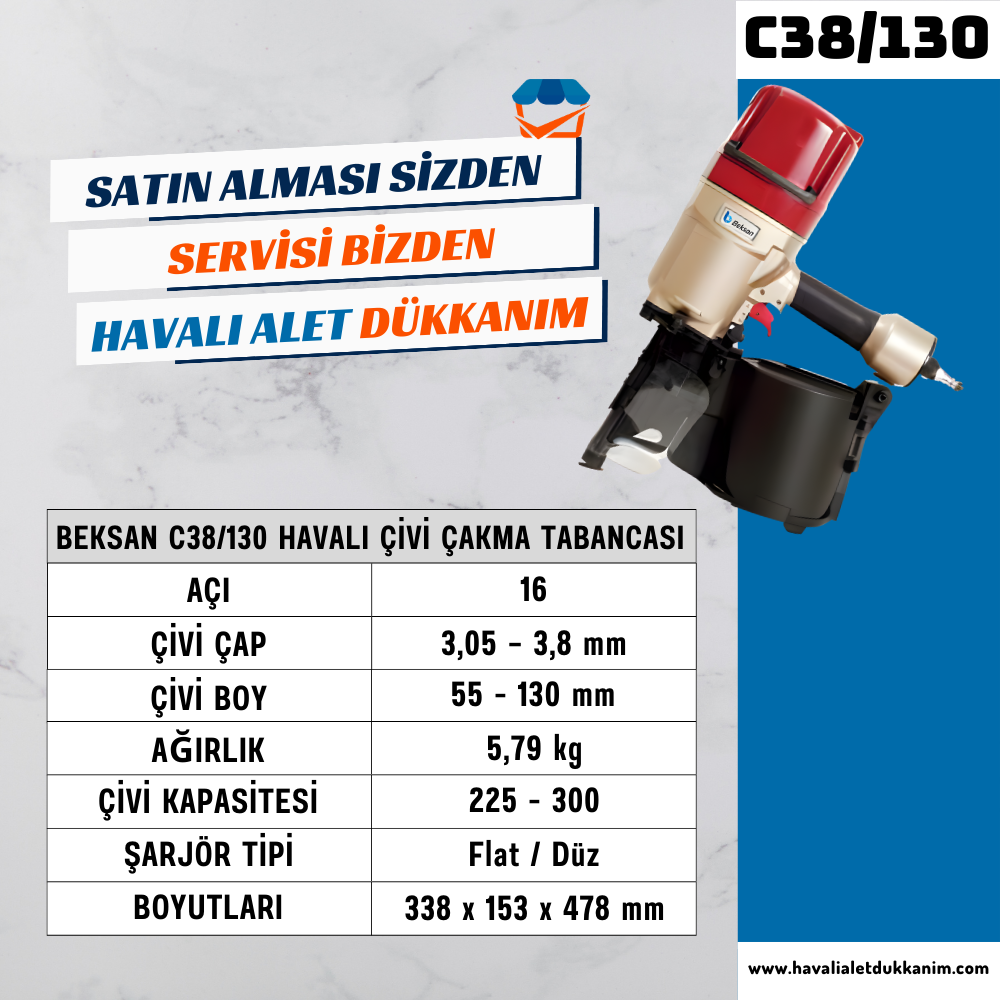 BEKSAN C38/130 Havalı Çivi Çakma Tabancası