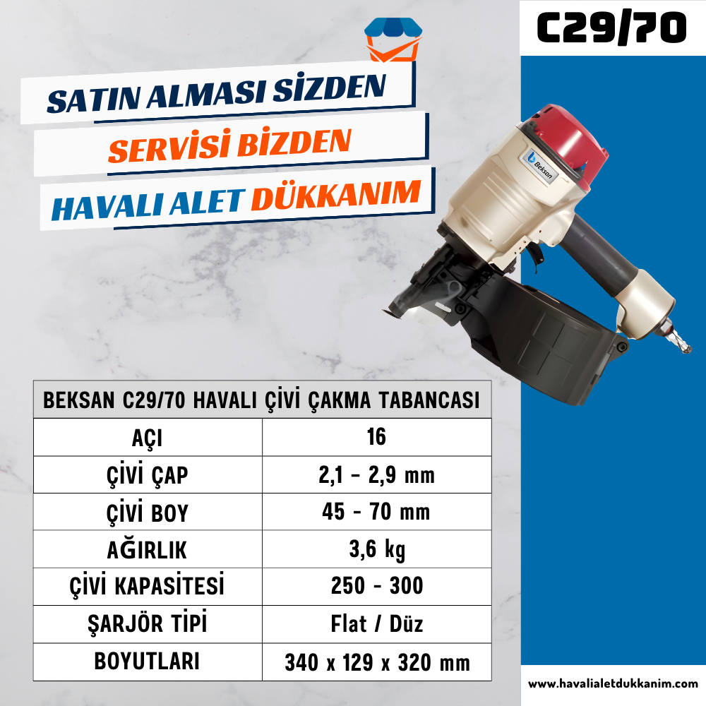 BEKSAN C29/70 Havalı Çivi Çakma Tabancası