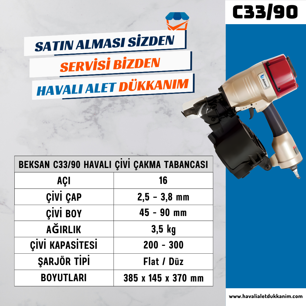 BEKSAN C33/90 Havalı Çivi Çakma Tabancası