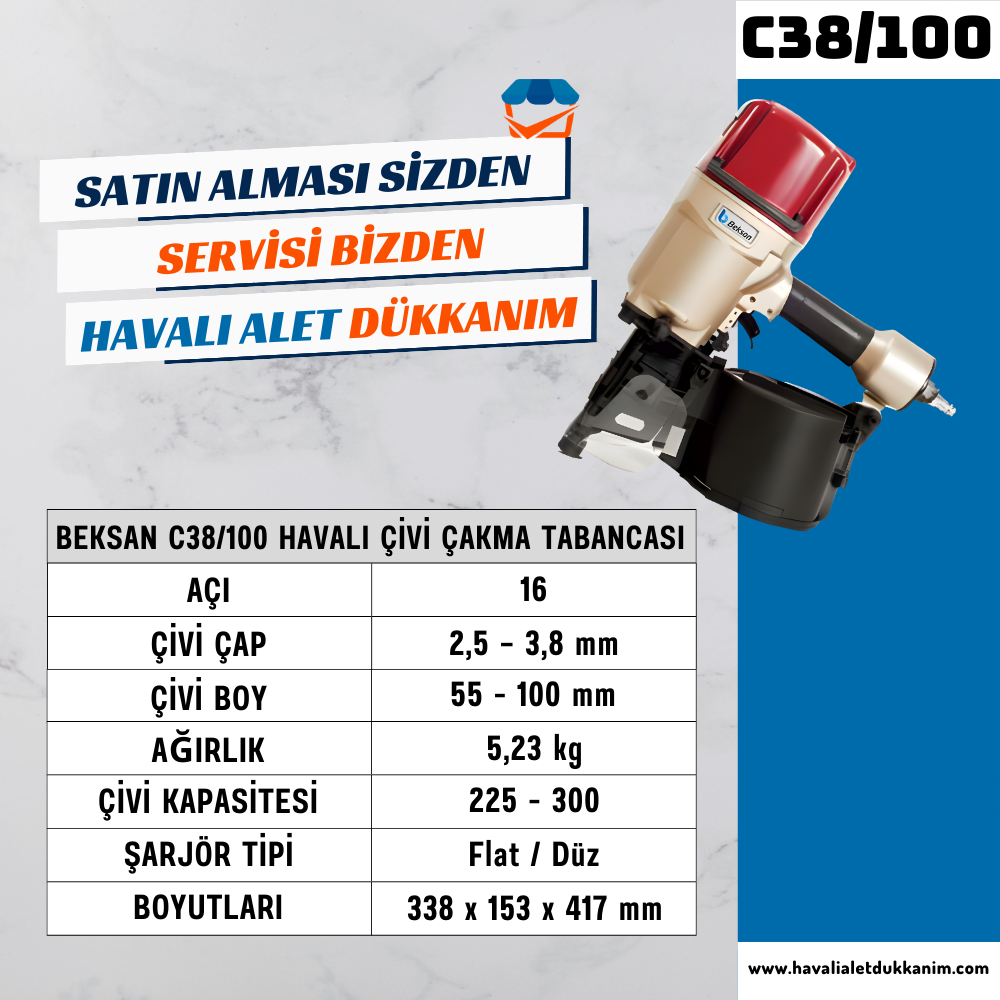 BEKSAN C38/100 Havalı Çivi Çakma Tabancası