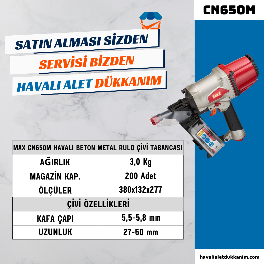 MAX CN650M Havalı Beton Metal Rulo Çivi Tabancası