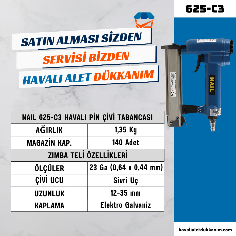 NAIL 625-C3 Havalı Pin Çivi Tabancası 0,6 mm