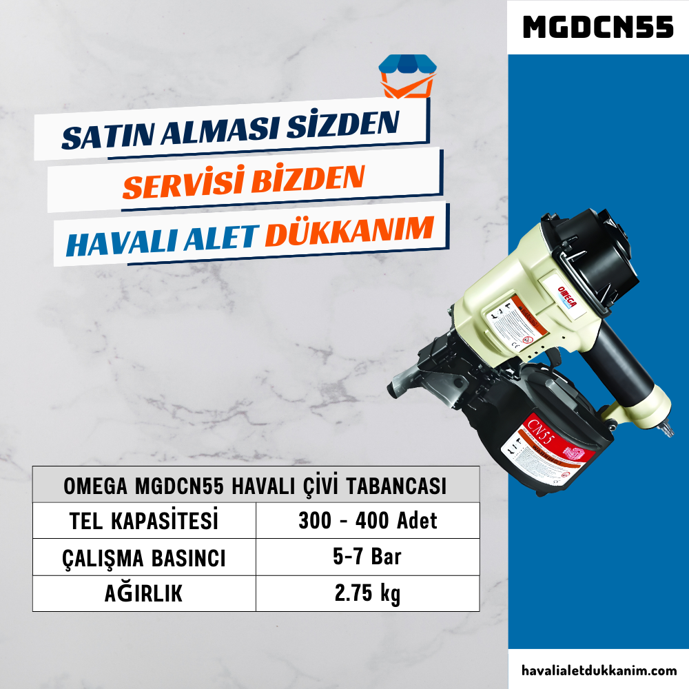 OMEGA MGDCN55 Roll Çivi Tabancası 25-57 mm