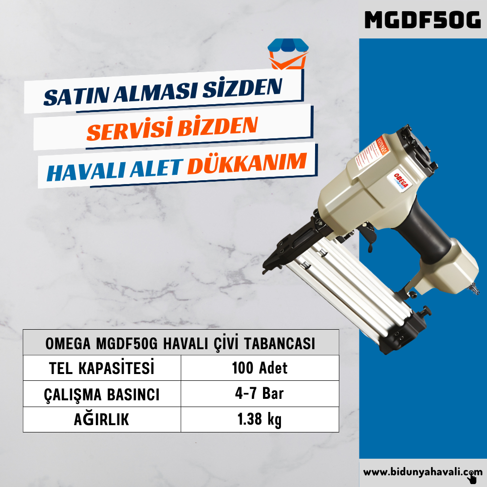 OMEGA MGDF50G Hafif Başlı Çivi Tabancası 10-50 mm