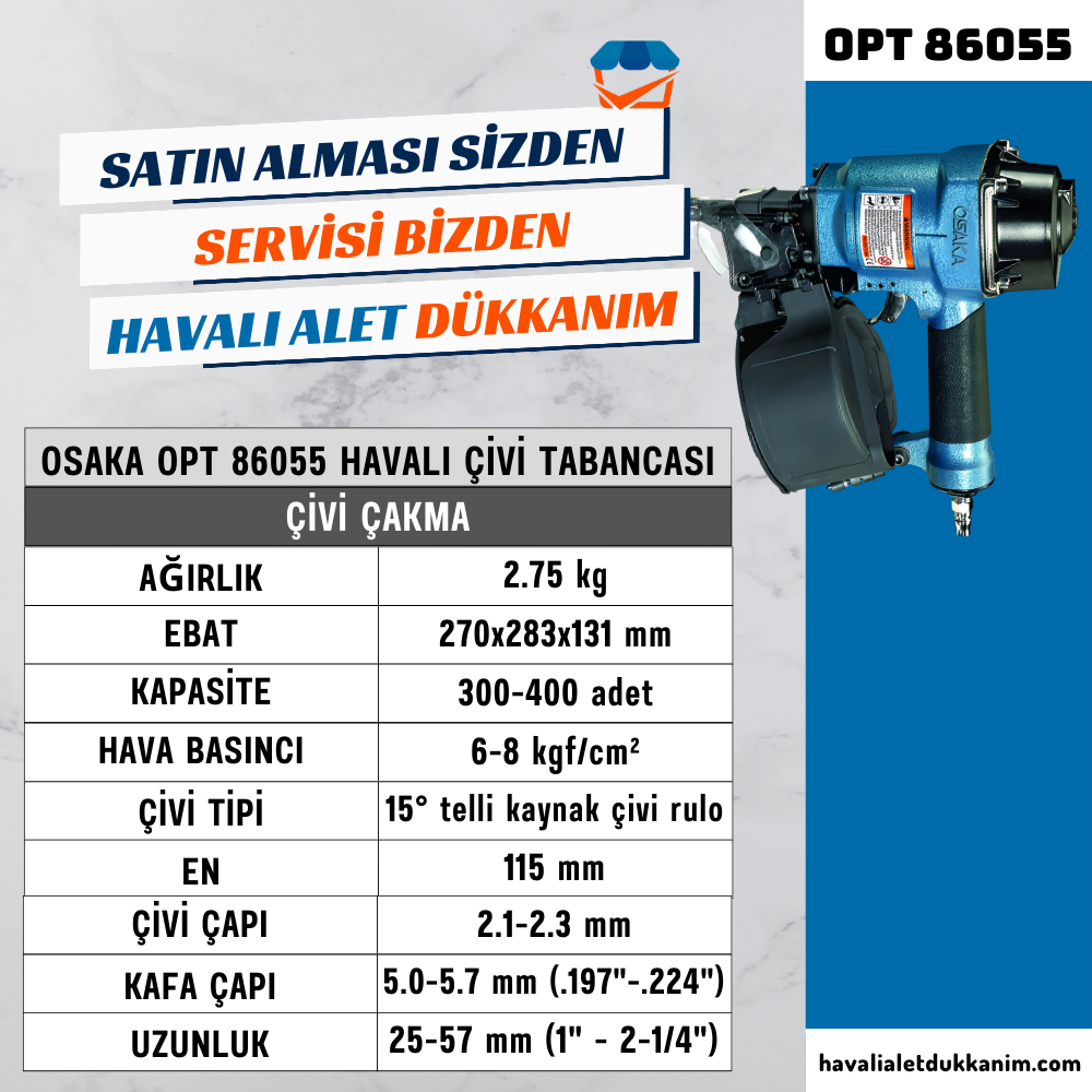 OSAKA OPT 86055 Havalı Çivi Tabancası 55 mm