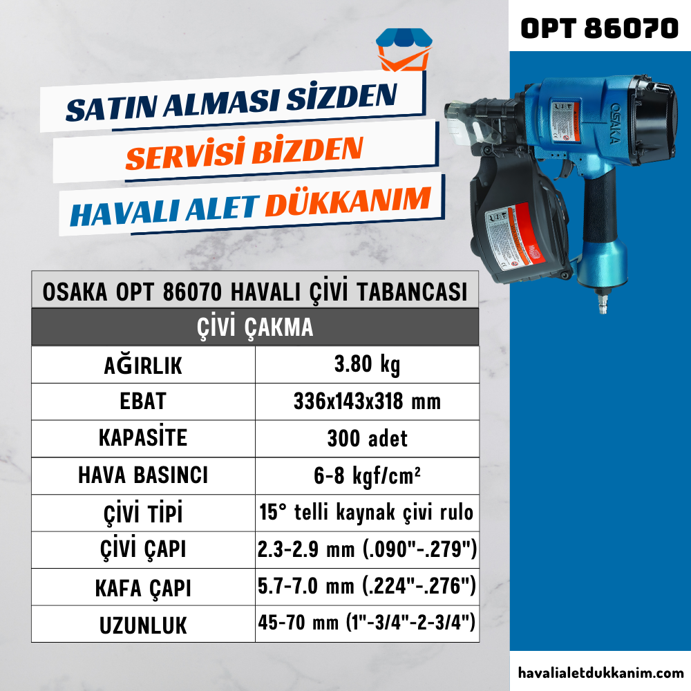 OSAKA OPT 86070 Havalı Çivi Tabancası 70 mm