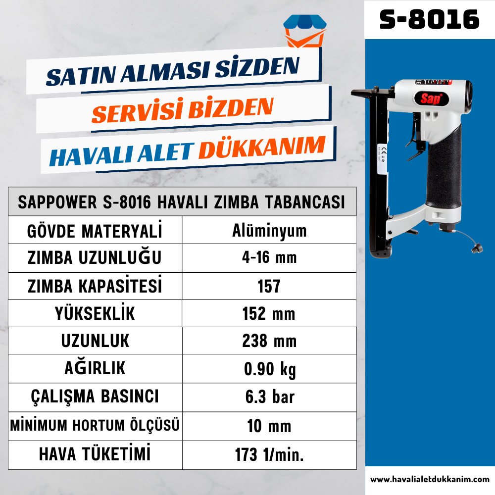 SAPPOWER  S-8016 Havalı Zımba Tabancası