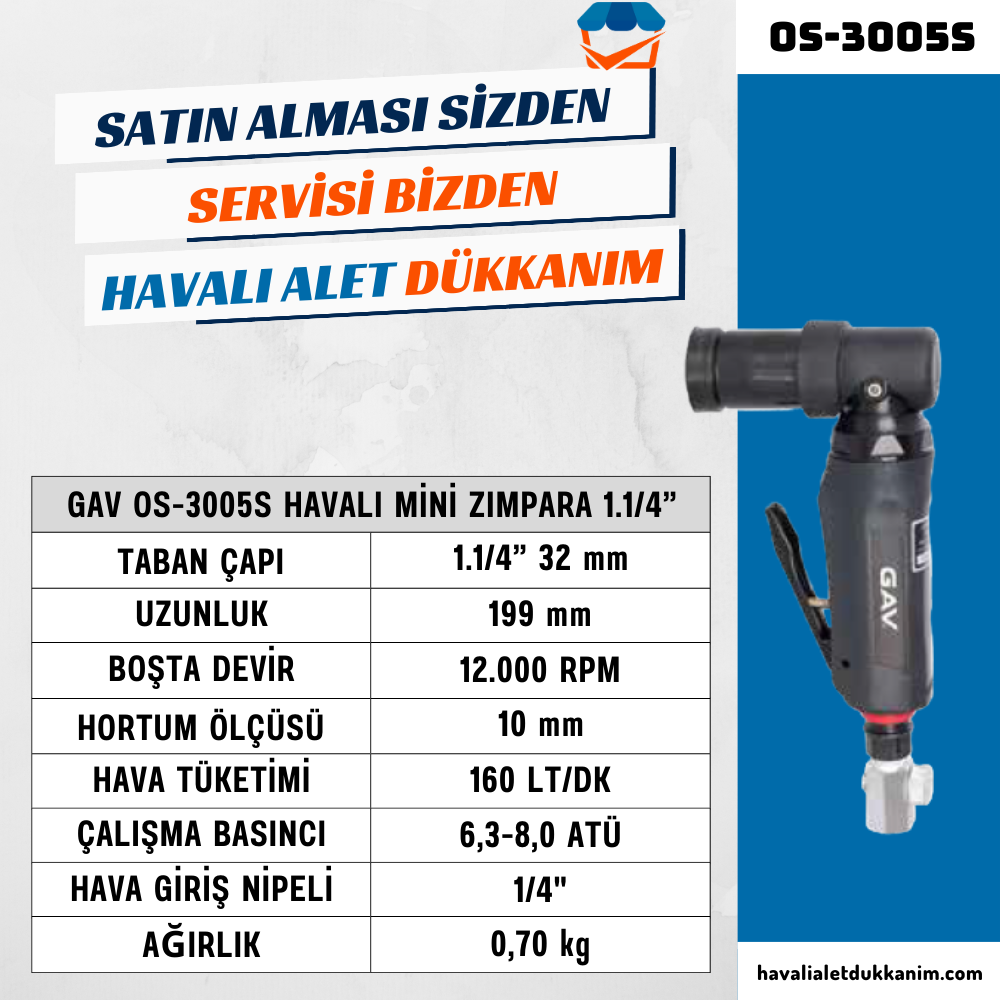GAV OS-3005S Havalı Mini Zımpara 1.1/4”