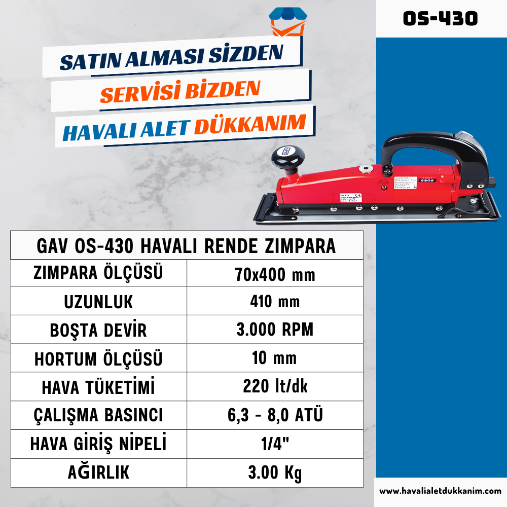 GAV OS-430 Havalı Rende Zımpara