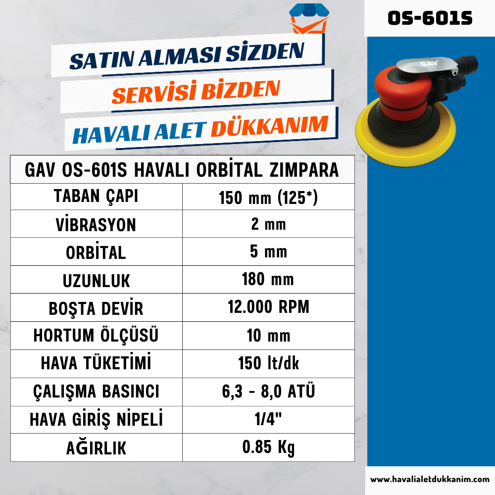 GAV OS-601S Havalı Orbital Zımpara 6