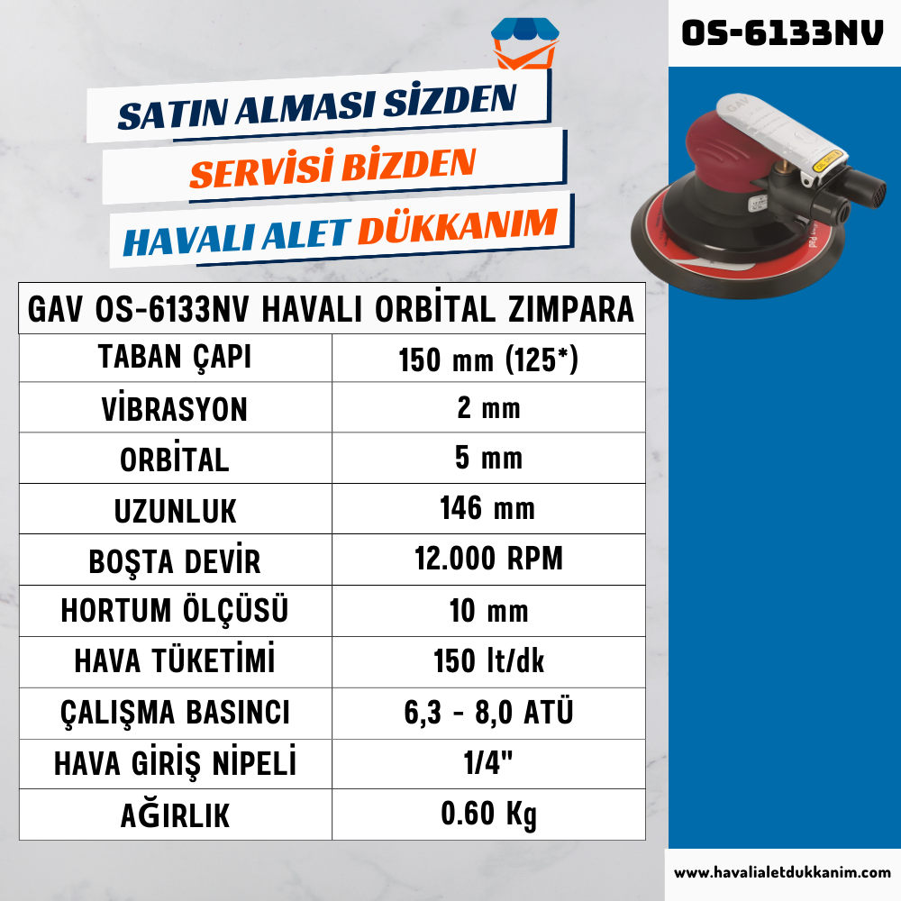 GAV OS-6133NV Havalı Orbital Zımpara 6
