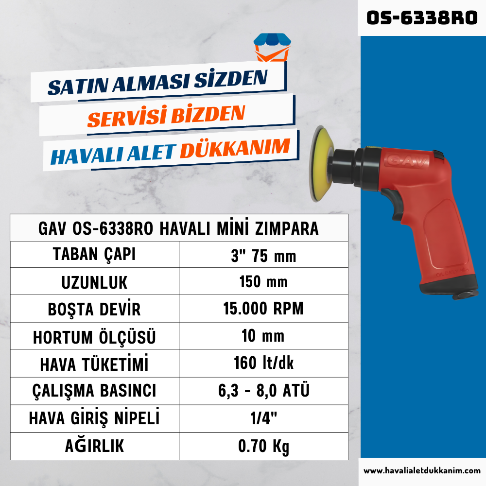 GAV OS-6338RO Havalı Mini Zımpara