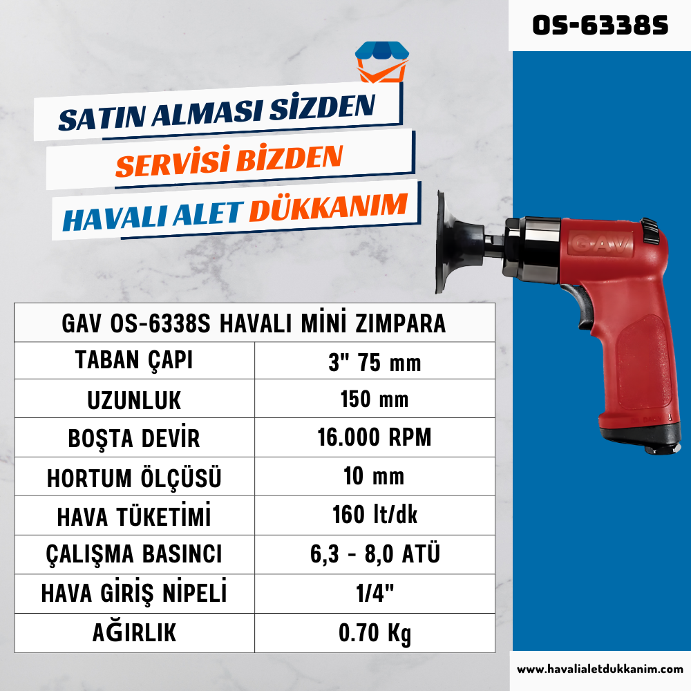 GAV OS-6338S Havalı Mini Zımpara
