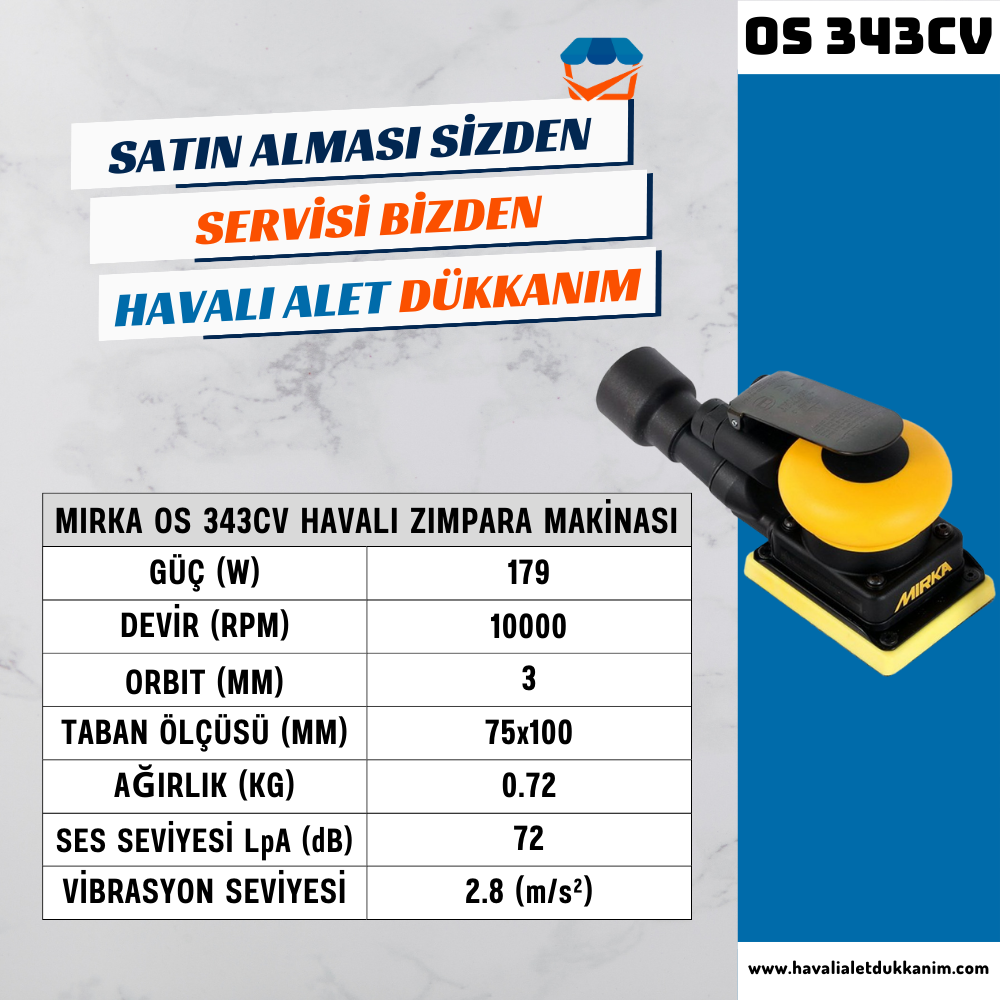 MIRKA OS 343CV Havalı Zımpara Makinesi 75x100 mm