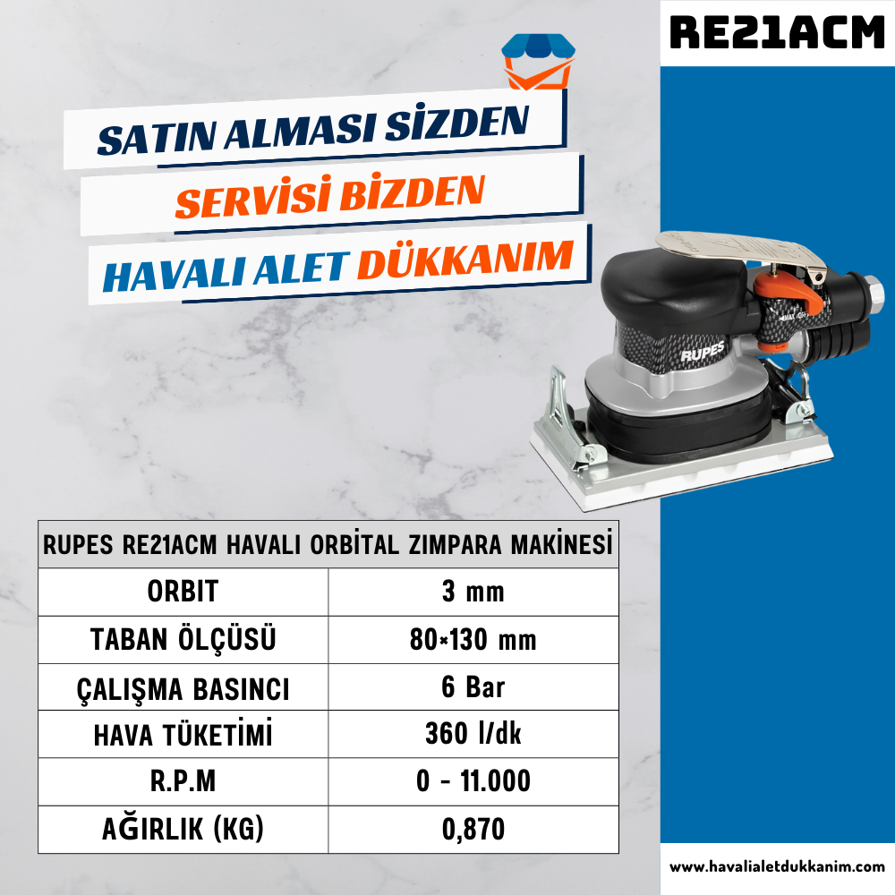 RUPES RE21ACM Havalı Orbital Zımpara Makinesi 80x130 mm
