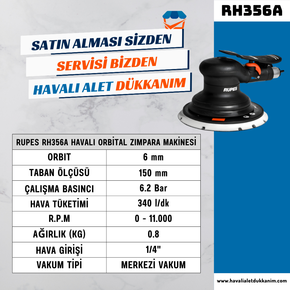 RUPES RH356A Havalı Orbital Zımpara Makinesi 150 mm