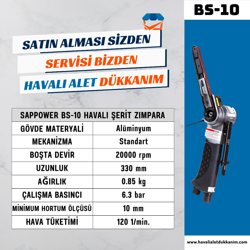 SAPPOWER BS-10 Havalı Şerit Zımpara