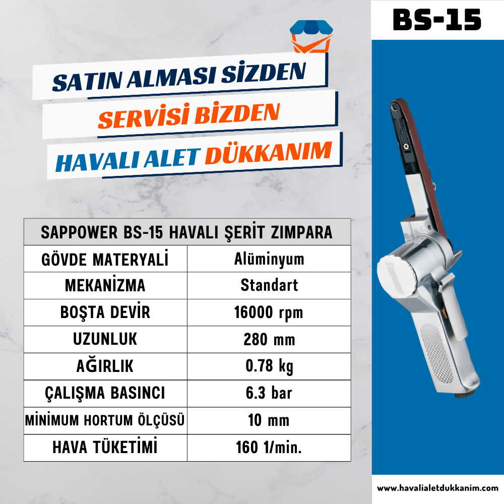 SAPPOWER BS-15 Havalı Şerit Zımpara