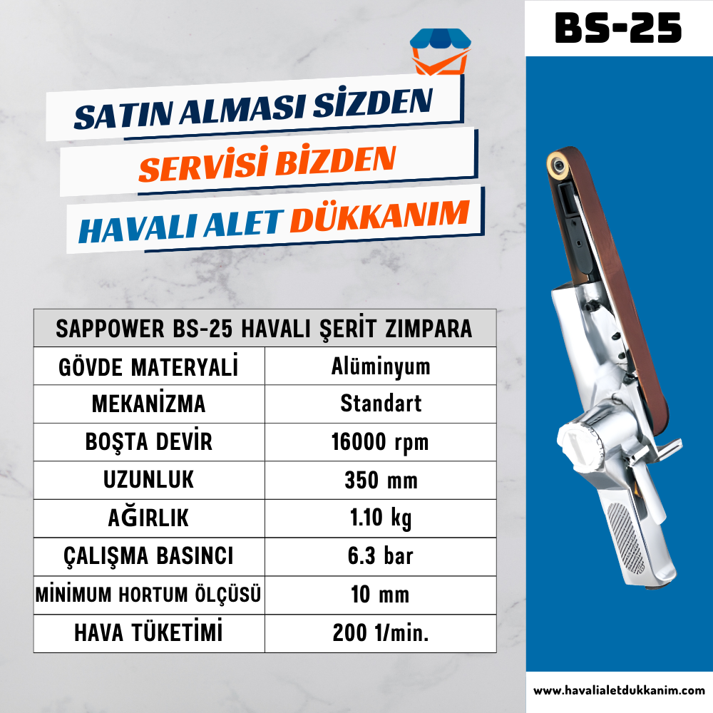 SAPPOWER BS-25 Havalı Şerit Zımpara